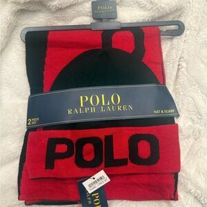 Ralph Lauren Red and Black Men's Hat & Scarf Set